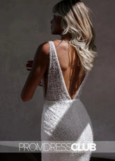 Merry |Long White Wedding Dresses Near Me With Sparkly Mermaid V Neck Sequins Lace - Price #price_variant_lowest# - White - PromDressClub